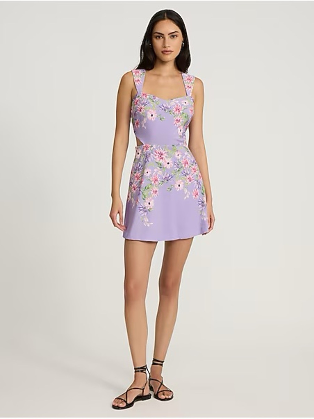 Express Lilac Floral Square-Neck Mini Dress